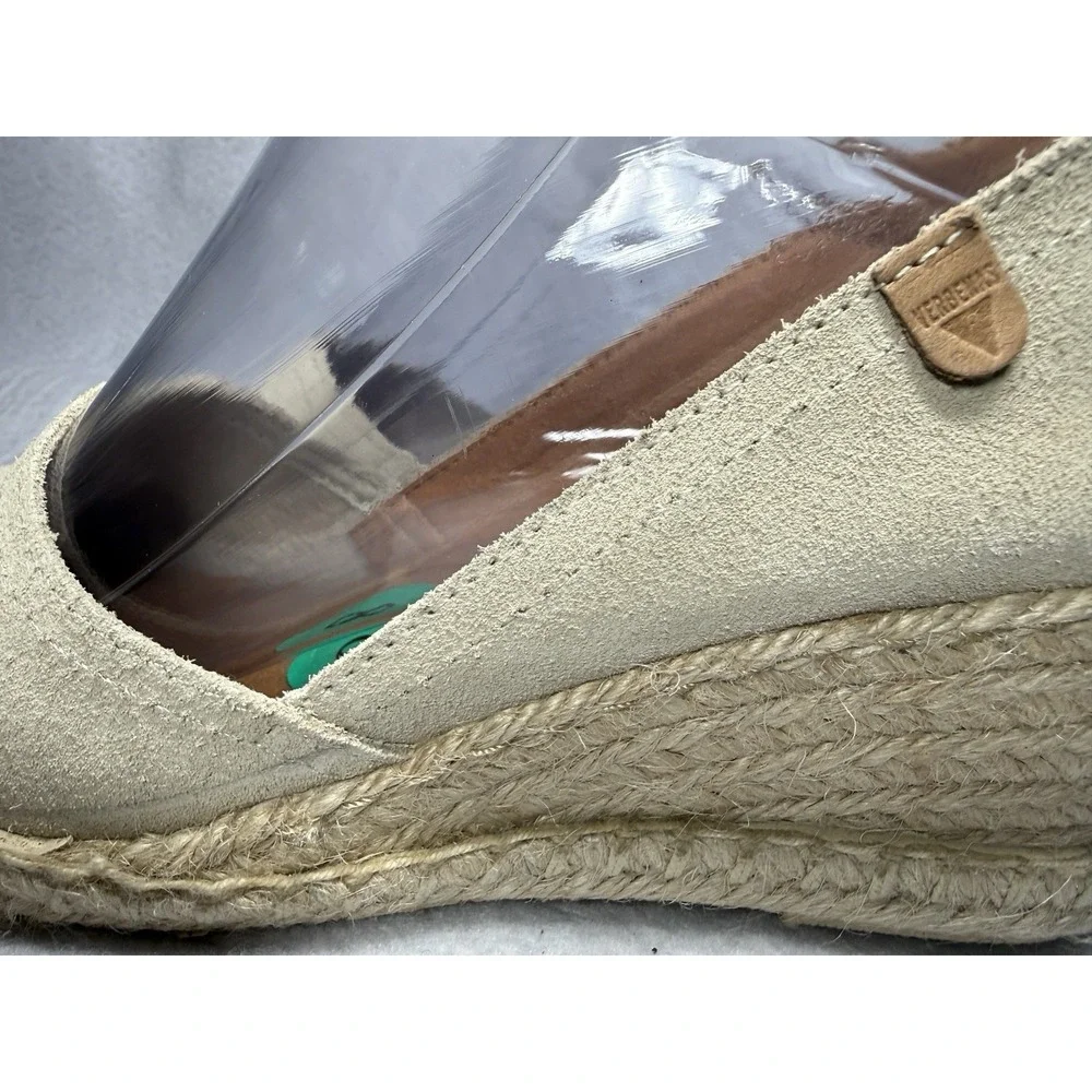 Verbenas Suede Espadrille Wedge Shoes Women 39 US 8 Beige Leather Made Spain
